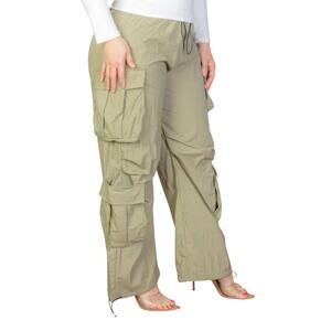 Plus Size Cargo Pockets Drawstring Ruched Parachute Jogger Pants